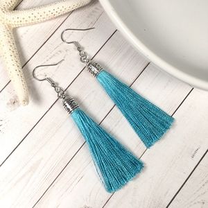 Aqua Tassel Drop Earrings